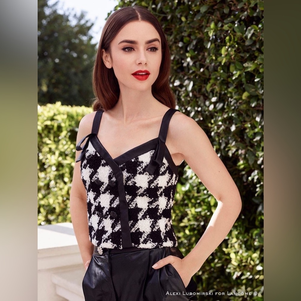 Philosophy di Lorenzo Serafini Brooke Virgin Wool Leather Houndstooth Print Top